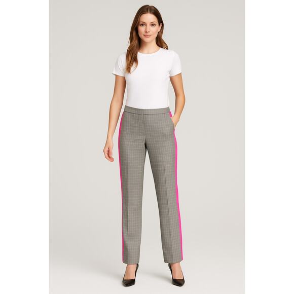 Jason Wu Silk‎ Pants Plaid Gray Pink Side Stripe Size 12 Business Street Luxe - Picture 1 of 8